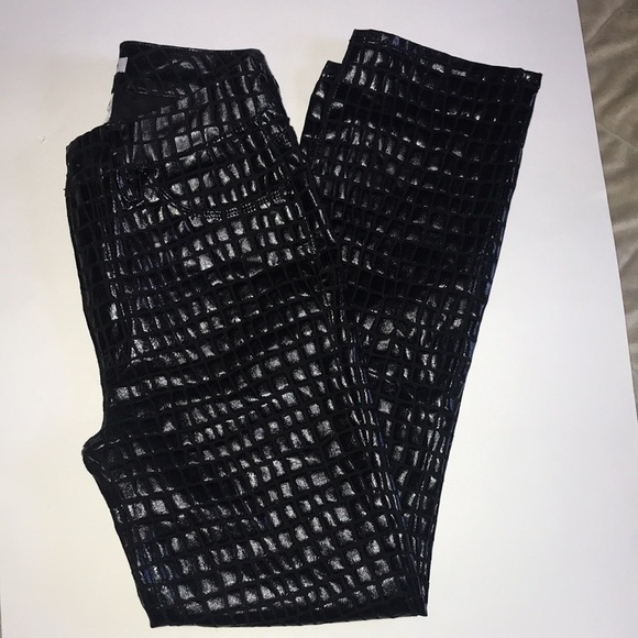 Good American Pants - Good American Faux Leather Crocodile Embossed High Slim Fit Jeans Black Pants 4